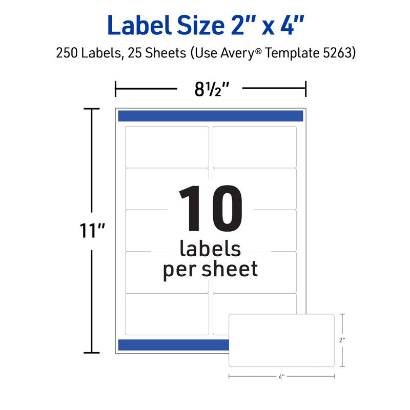 2x4 White Shipping Labels - Pack of 250 Permanent Printable Labels