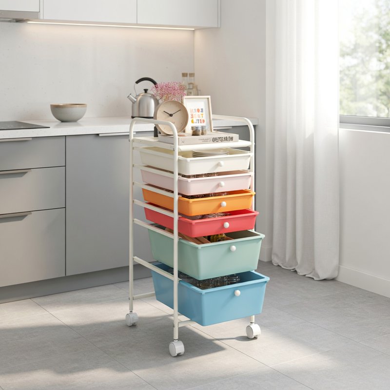Multicolor 6-Drawer Rolling Storage Cart Organizer - Home, Office, School