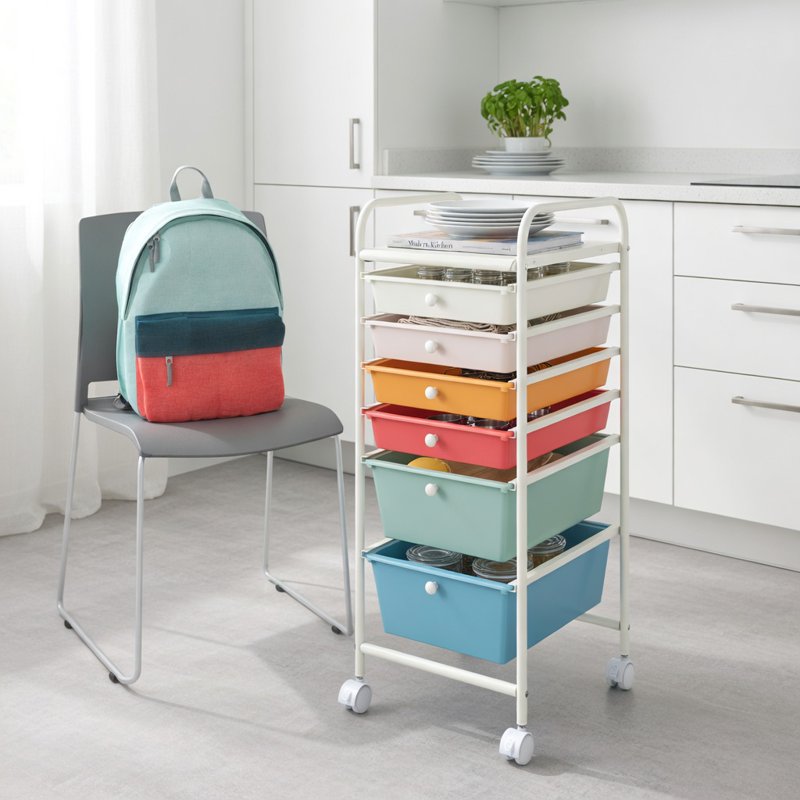 Multicolor 6-Drawer Rolling Storage Cart Organizer - Home, Office, School