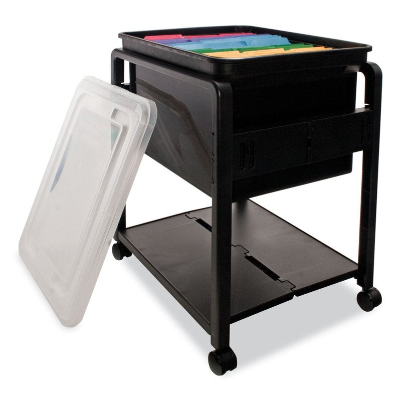 Folding Mobile File Cart with Casters, Black & Clear, 14.5W x 18.5D x 21.75H