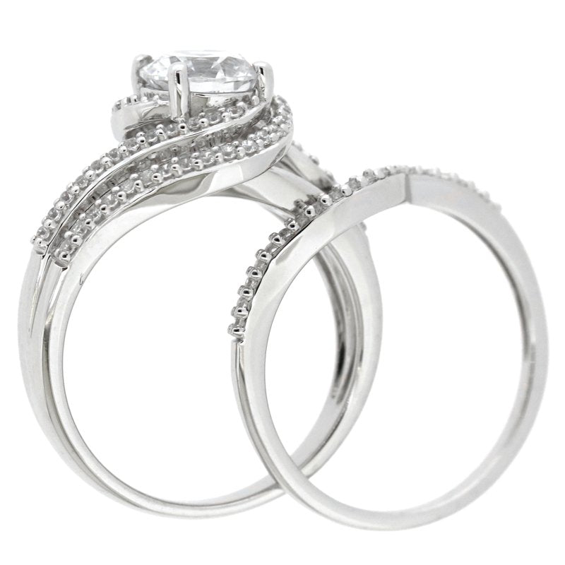 Sterling Silver Bridal Engagement Ring Set with Simulated White Diamonds