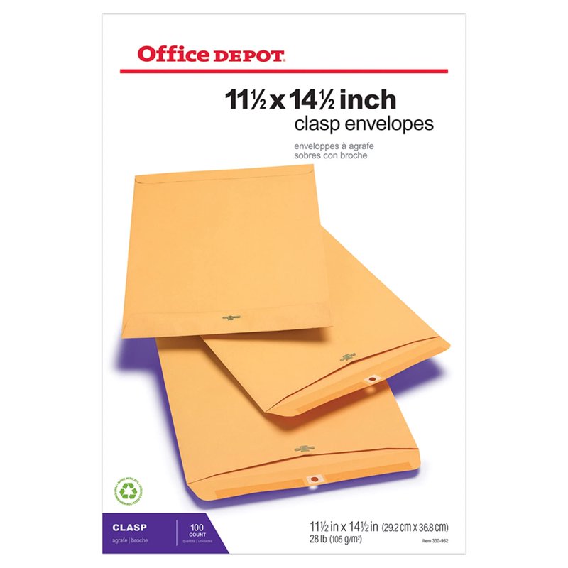 Clasp Envelopes 11.5 x 14.5 Inches Brown Box of 100 Office Depot