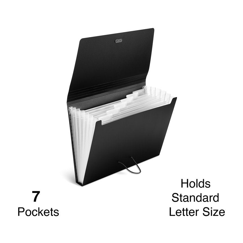 Moisture-Resistant Reinforced Plastic Accordion File 7-Pocket Letter Size Black
