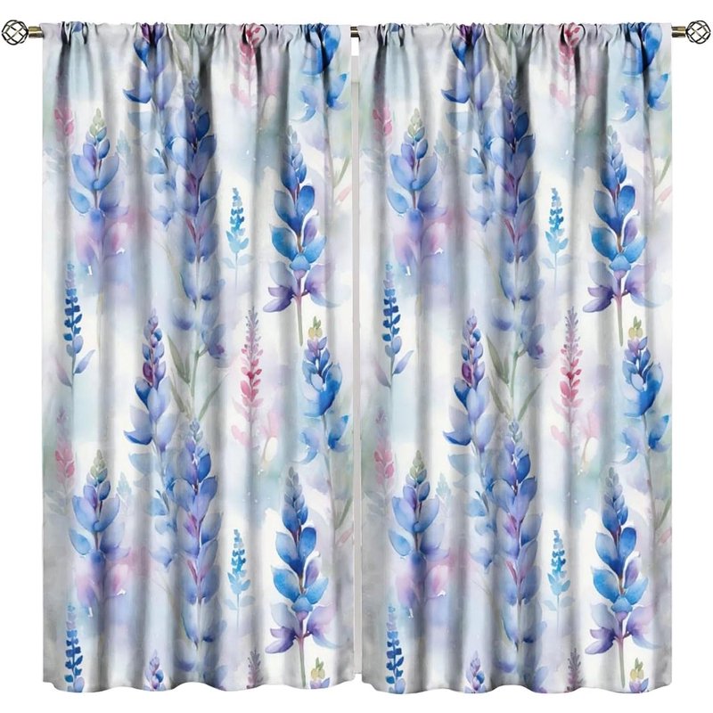 Lavender Floral Curtains Set - Botanical Pattern Window Drapes for Bedroom & Kitchen