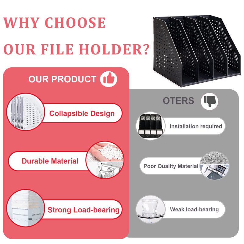 Adjustable 4-Compartment Collapsible Desk File Organizer for Office & Home
