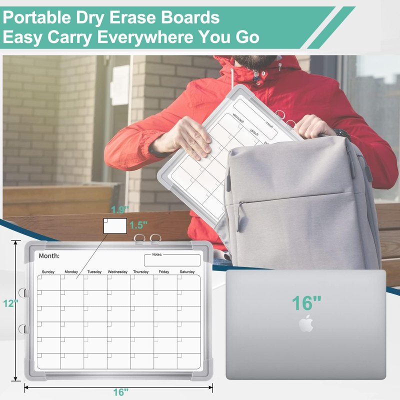 16x12 Double-Sided Dry Erase Board with Monthly Calendar & Accessories
