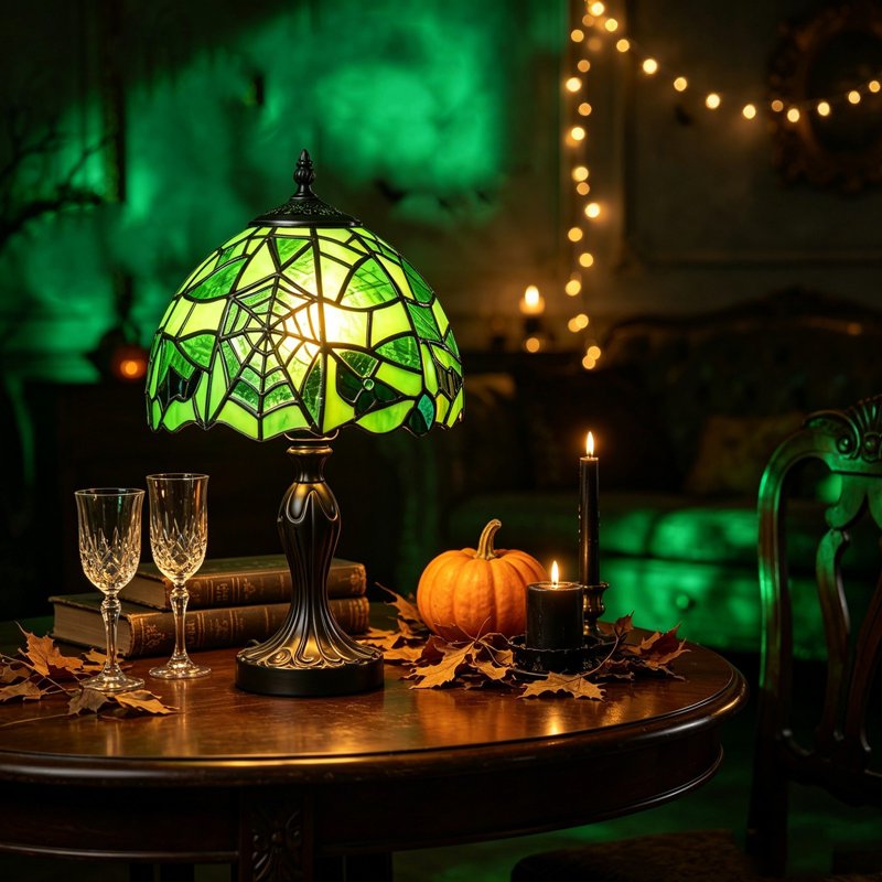 Halloween Gothic Stained Glass Table Lamp - Witch Hat Design, 11.8 Inch Decorative Light