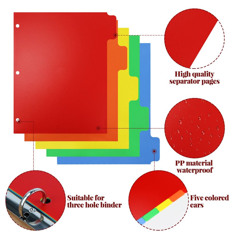 Multicolor 3-Ring Binder with Waterproof Divider Set - Letter Size Office Organizer