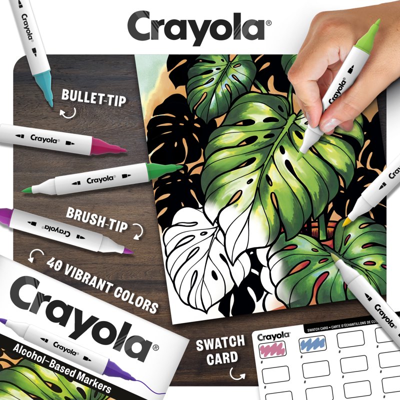 Assorted Crayola Dual-Tip Alcohol Marker Set for Adults - 40 Count with Fine & Chisel Tips