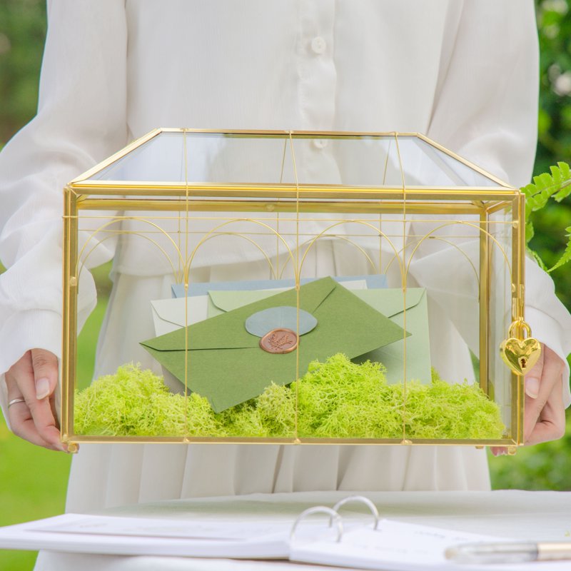 Glass Card Box with Lock and Slot for Weddings and Events - Gold, Silver, Black, Large or Small
