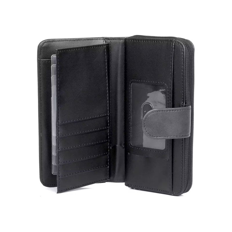 Leather Checkbook Wallet for Women with Card Slots and Zipper Closure