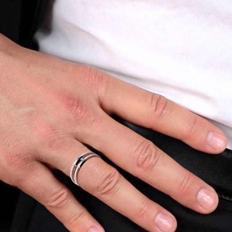 Men's Chocolate Plated Stainless Steel Ring with Cubic Zirconia - Wedding Band