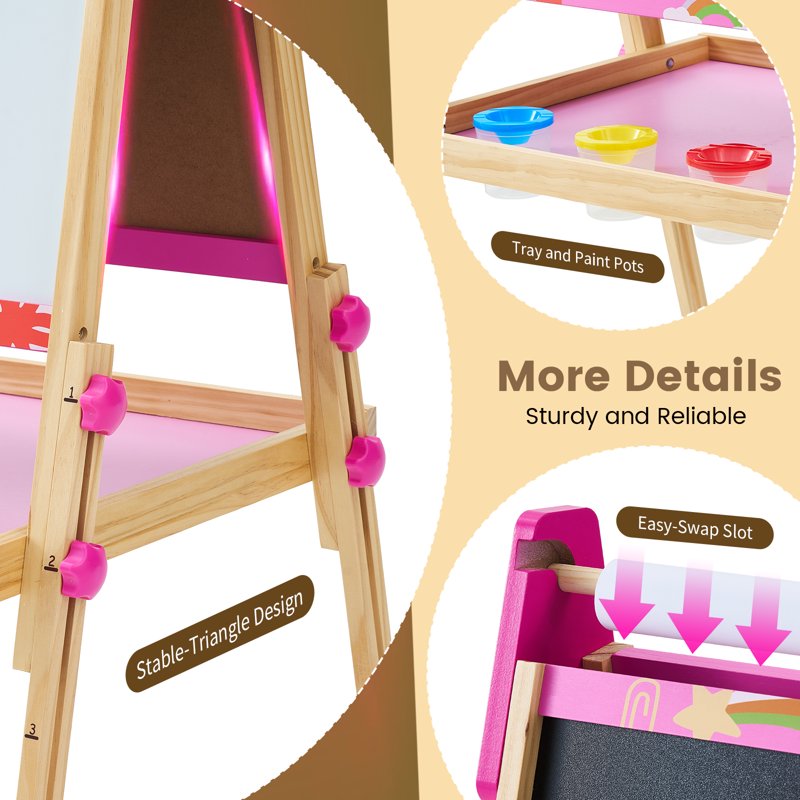 Kids Double-Sided Magnetic Whiteboard & Chalkboard Easel with Paper Roll - Adjustable, Storage Shelf & Art Supplies