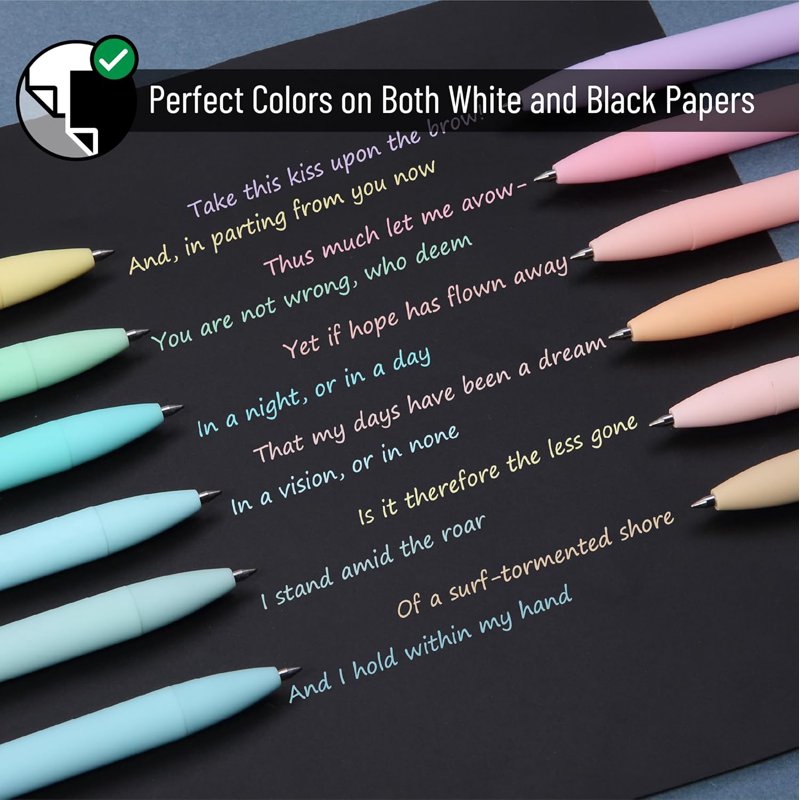 Retractable Gel Pens Set of 12 - Assorted Pastel Colors with Silver Clip