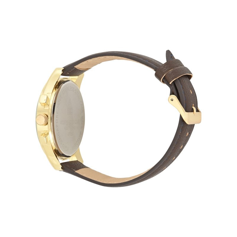 Men's Gold Round Case Watch with Brown Strap - Analog Faux Eye Dial