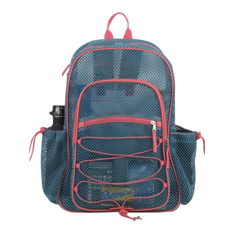 Large Mesh Backpack with Bungee Cord - Unisex Aqua Haze