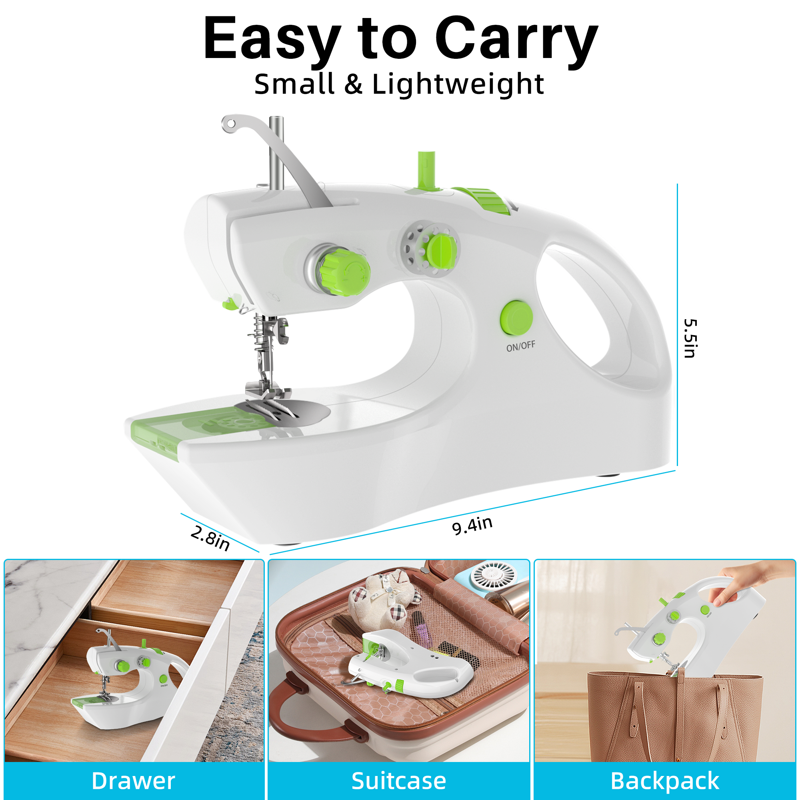 Handheld Sewing Machine for Beginners - Portable Mini Electric Stitcher, Green