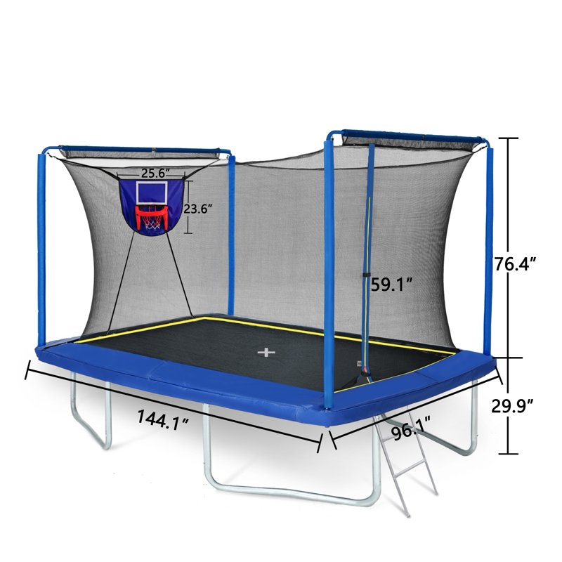 Large Rectangle Trampoline for Adults & Kids 8x12ft 1000LBS Capacity Outdoor with Enclosure Net & Football Target