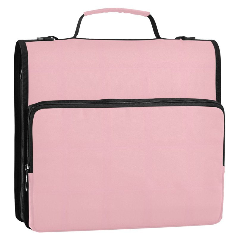 Pink Zipper Binder Folder Organizer Bag with 3-Ring File & Multiple Pockets