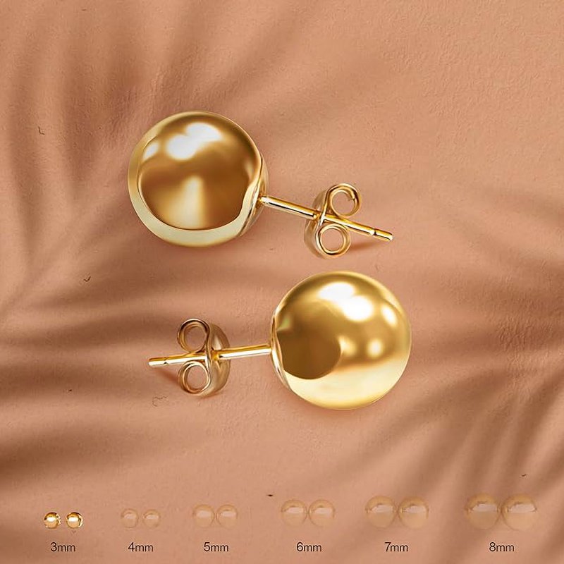 Premium 14K Gold Ball Stud Earrings for Women - Hypoallergenic & Elegant