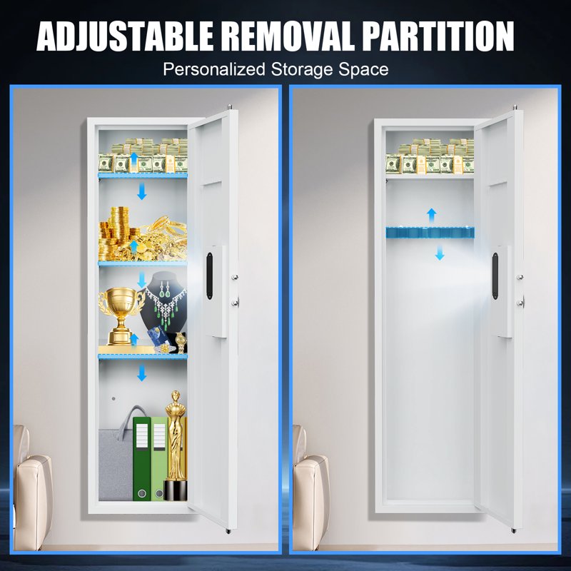 Wall Gun Safe with Dual Alarm System & Adjustable Shelves – Fireproof Security Cabinet