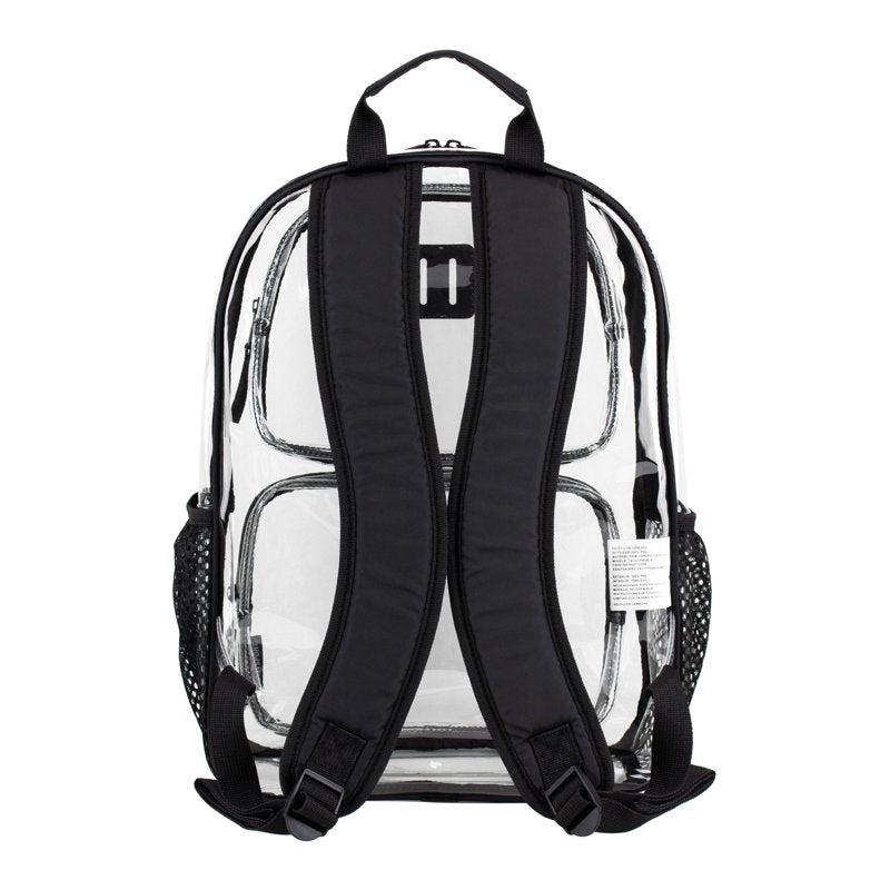 Clear 16-Inch Unisex Backpack with Multiple Compartments - Black