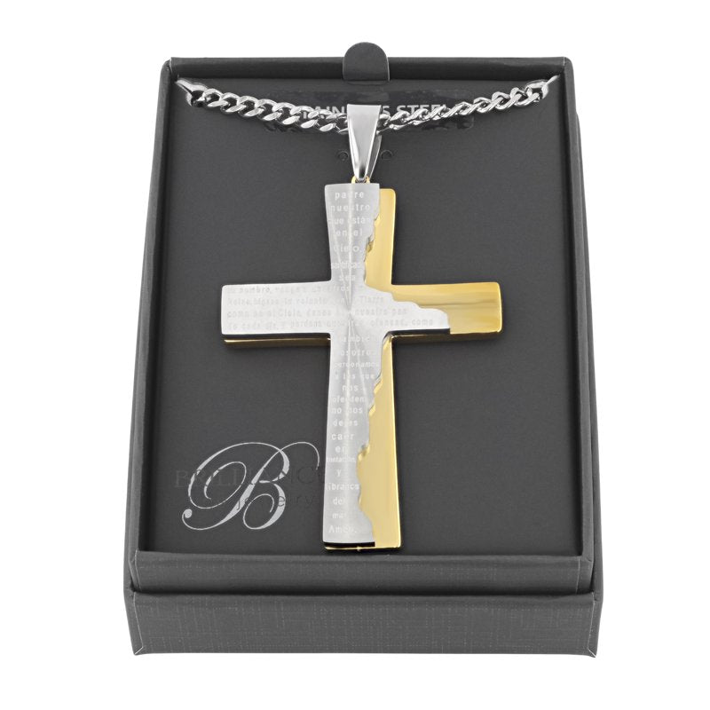 Men's Two-Tone Stainless Steel Cross Pendant with Chain - Faith Jewelry