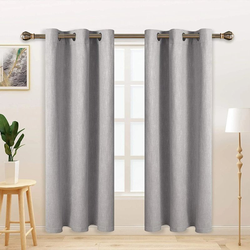 Grey Burlap Linen Blackout Window Curtain Panel - Thermal & Privacy Insulated 100 x 84 inches