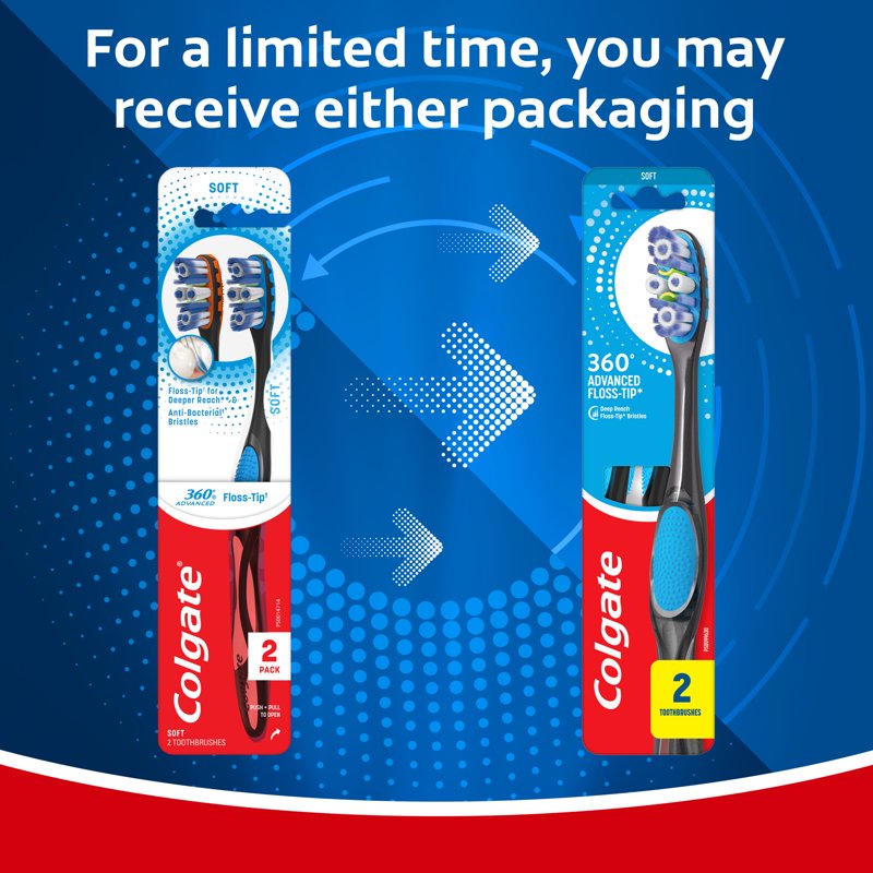 Manual Adult Toothbrush Pack with Soft Floss-Tip Bristles & Tongue Cleaner
