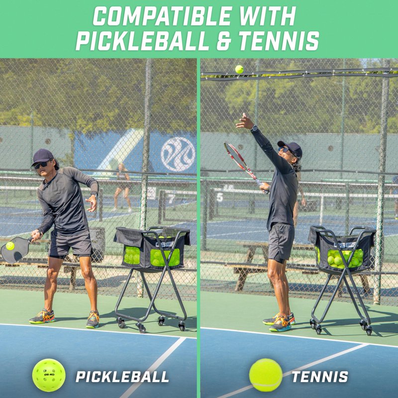 Portable Ball Caddy Cart with Wheels for Pickleballs and Tennis Balls