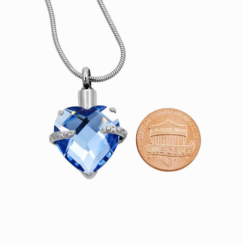 Birthstone Heart Cremation Necklace for Ashes Memorial Jewelry with Free Funnel & Box