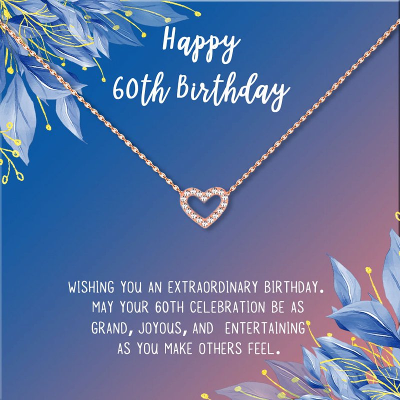 Personalized 60th Birthday Necklace Gift for Her - Stainless Steel Jewelry with Crystal Heart
