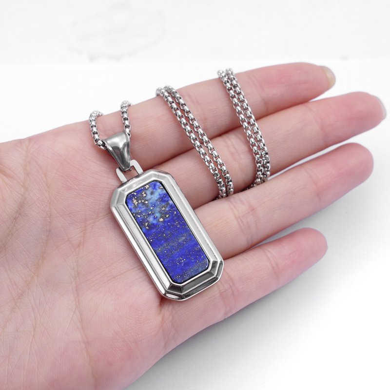 Lapis Lazuli Bead Pendant Necklace with Stainless Steel Chain – Natural Gem Jewelry
