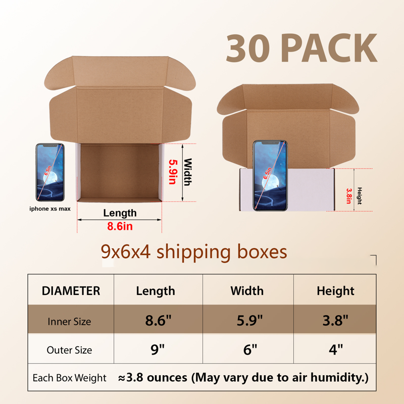 30 Pack White Corrugated Shipping Boxes 9x6x4 Inches for Small Business