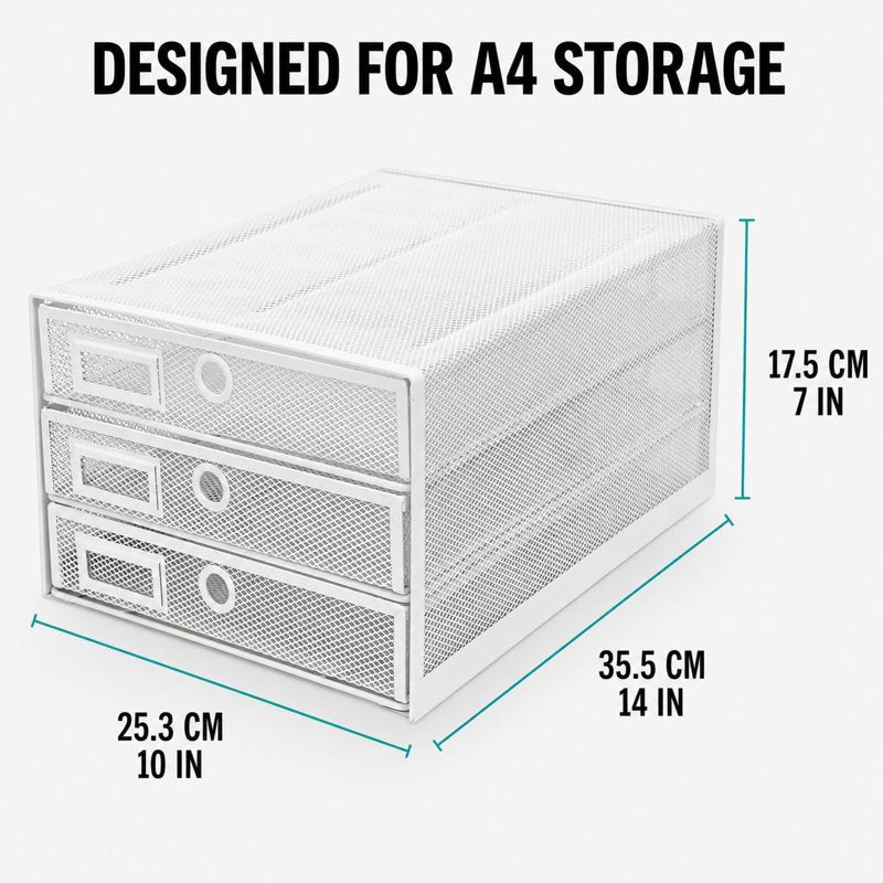 Wire Mesh Desk Organizer with 3 Drawers - Office Storage Solution