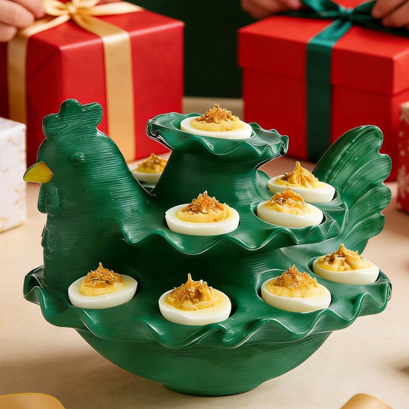 Easter Chicken-Shaped Deviled Egg Platter & Appetizer Tray, Reusable Green Plastic Display Rack