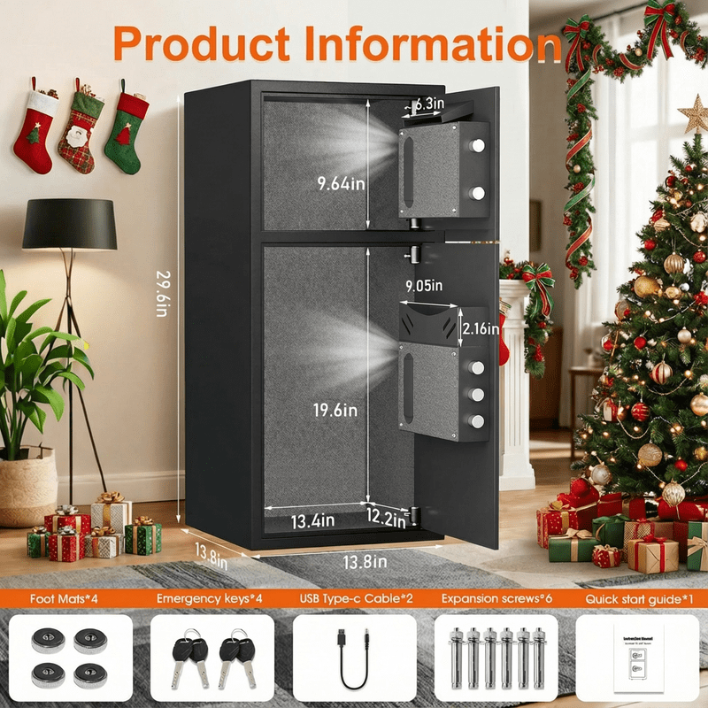 Large Digital Safe 6.5 Cu Ft Fireproof Waterproof Anti-Theft Home Security Safe with Dual Alarm