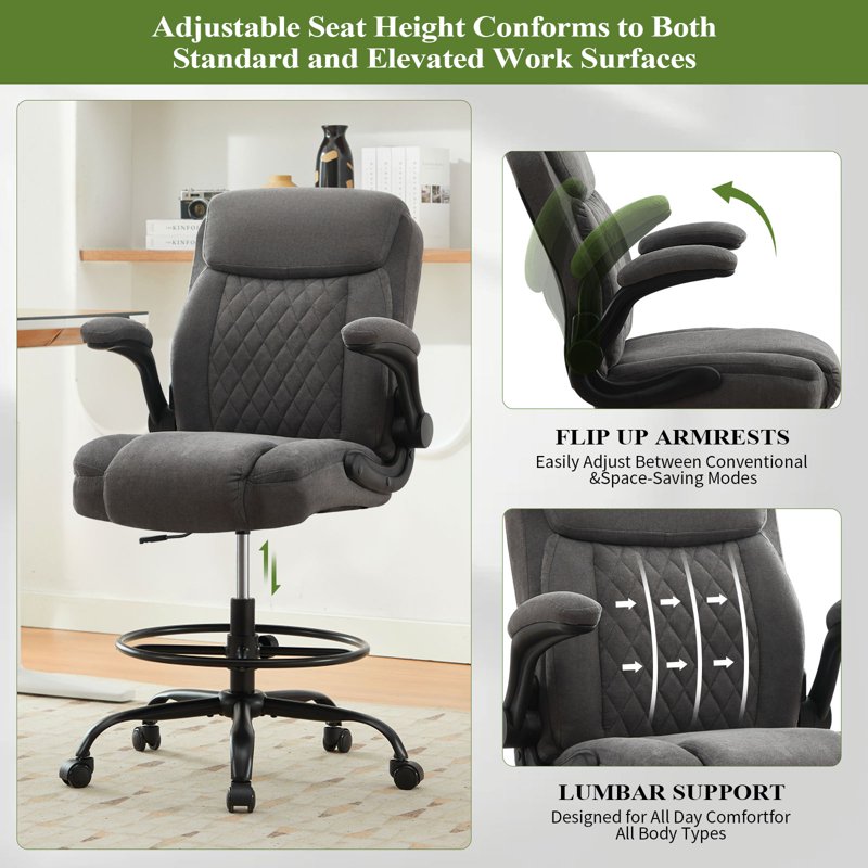 Tall Office Chair for Standing Desks Ergonomic Adjustable High Back Chair with Flip-Up Armrest