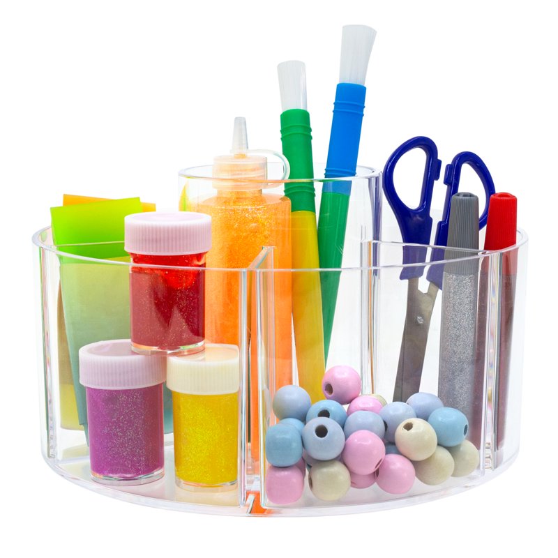 Rotating Craft Storage Caddy Organizer with 7 Compartments - Clear