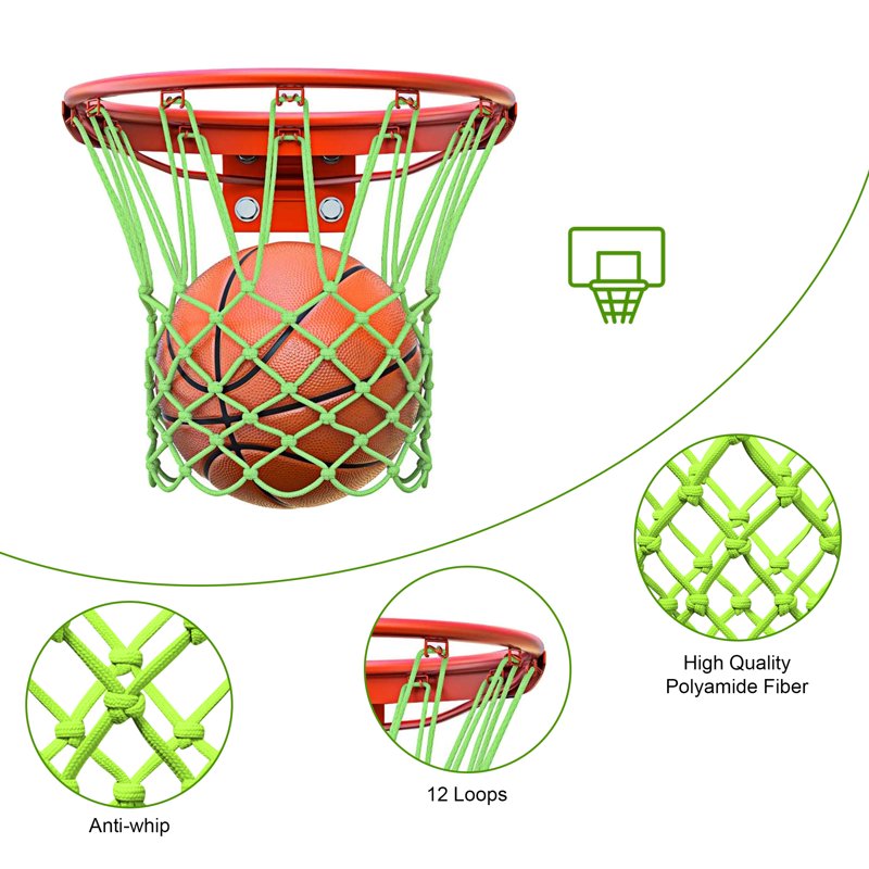 Glow in the Dark Basketball Net - Heavy Duty Outdoor Sports Net with 12 Loops