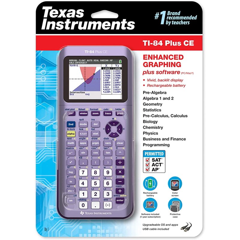 TI-84 Plus CE Color Graphing Calculator with Rechargeable Battery - Infinitely Iris
