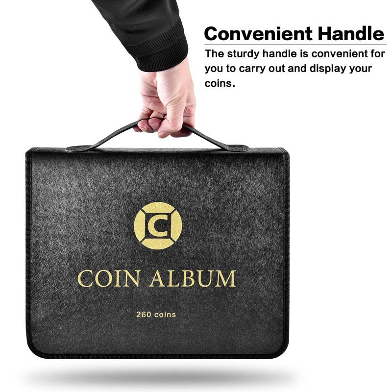 Black Coin Collection Album with 260 Pockets - Durable Display & Storage Book