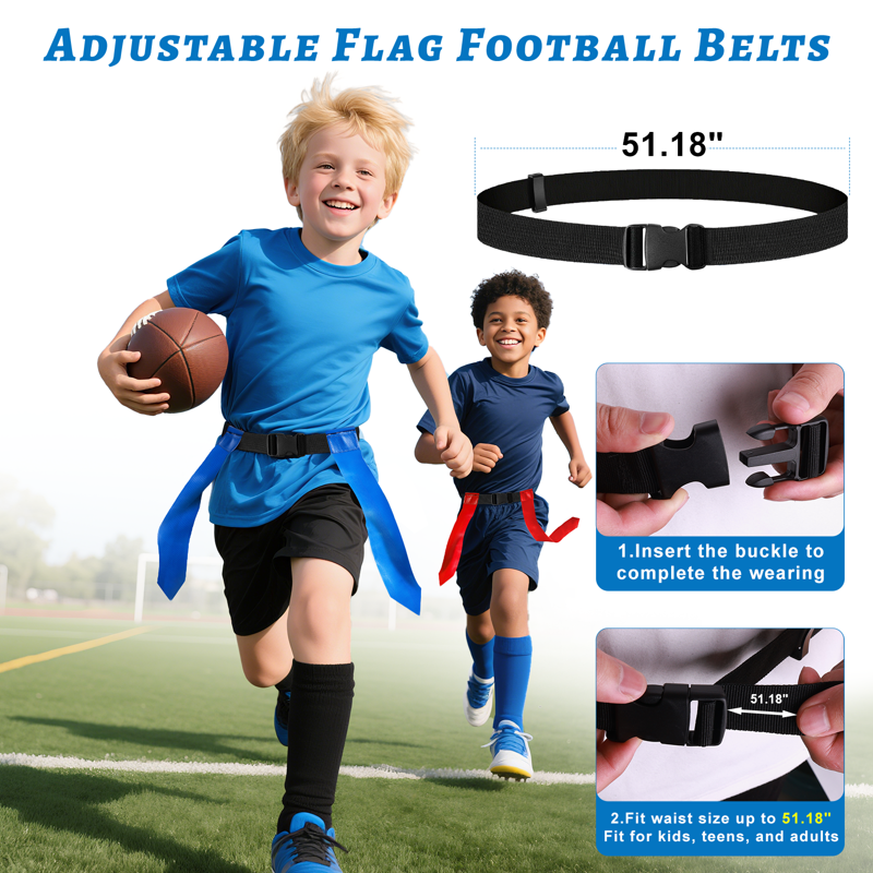 Flag Football Belts Set for Youth & Adults - Adjustable 51.18 Inch Team Training Equipment