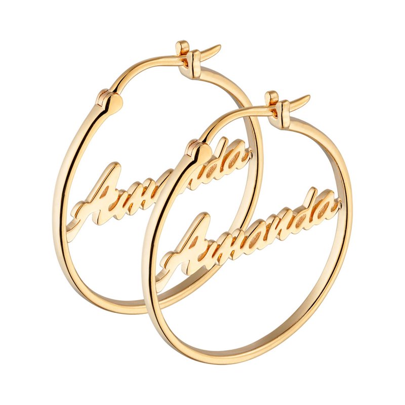 Personalized Women's Sterling Silver or Gold Hoop Earrings Custom Name Small & Medium Sizes