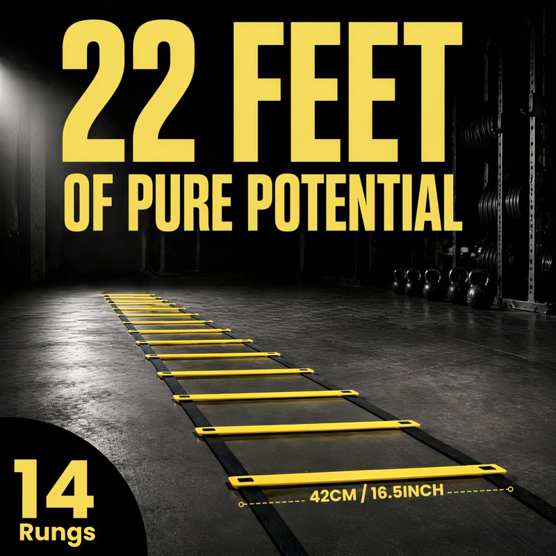 22 ft Agility Ladder with 14 Rungs – Portable Speed Training Gear for Soccer, Football & Basketball