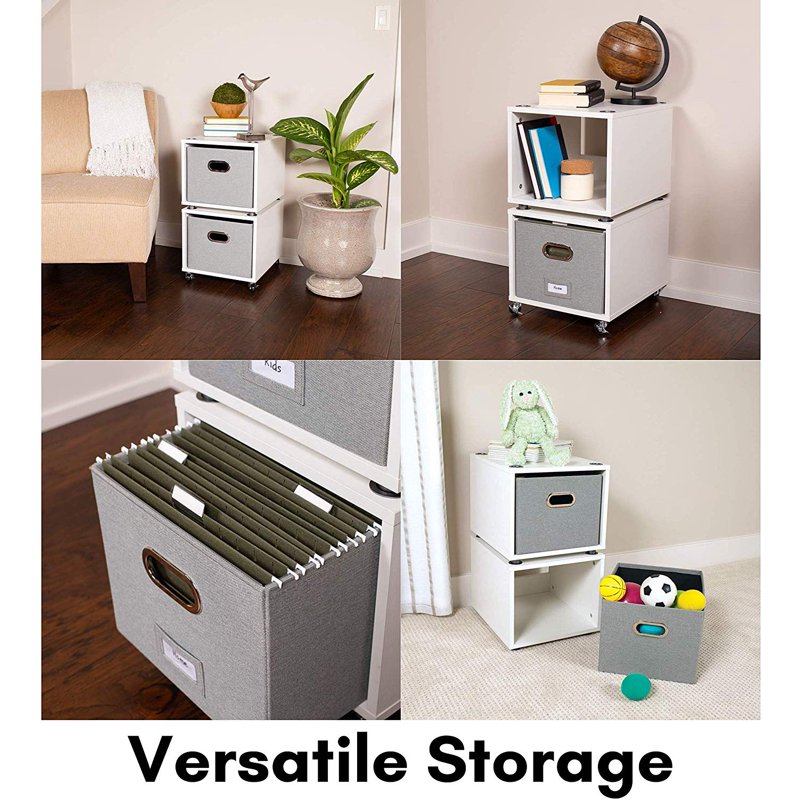 Rolling File Cabinet with Lateral Drawer - White Storage Cart for Office & Home