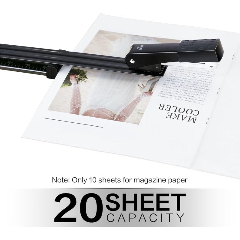 Long Reach Stapler 20 Sheets with 1000 Staples for Booklet Binding - Black