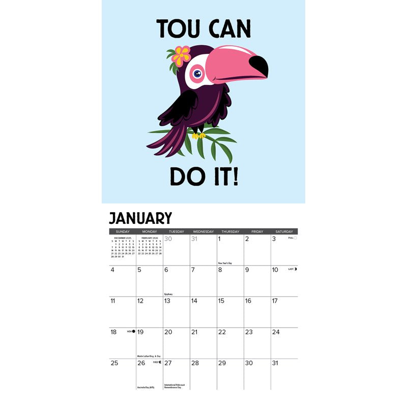 2026 Mini Wall Calendar - Punny Quotes and Humor, 7 x 7 Inches