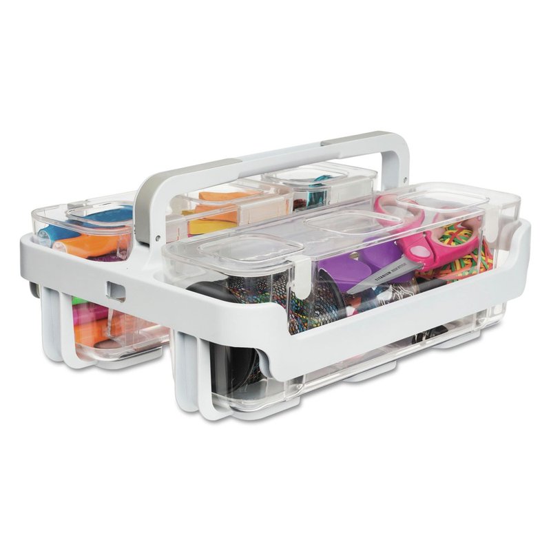 Stackable Caddy Organizer with Removable Plastic Bins - White, 14" x 10.5"