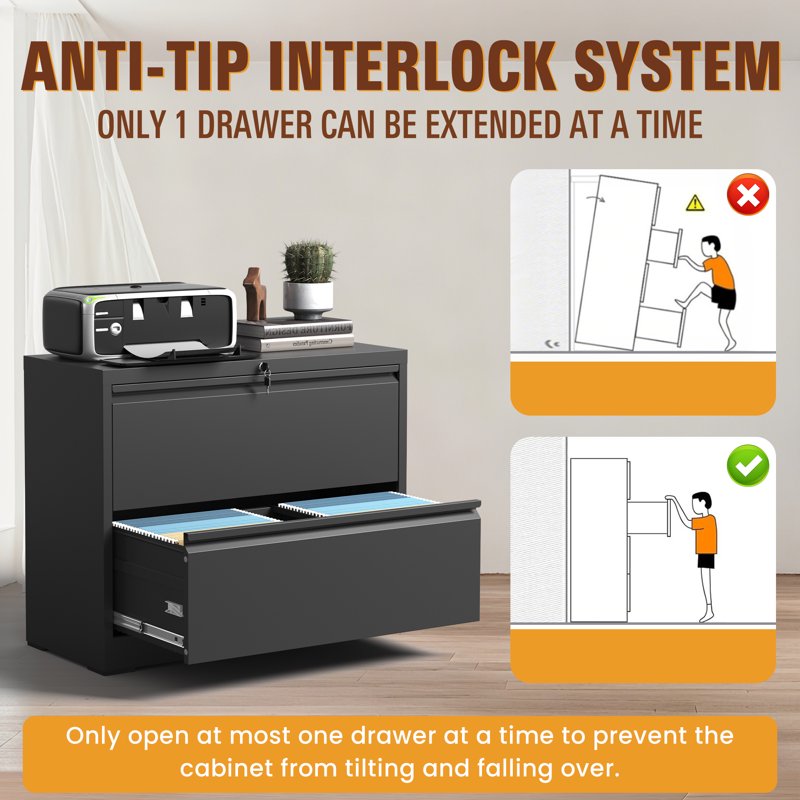 Lockable 2-Drawer Metal File Cabinet for Home Office & Business
